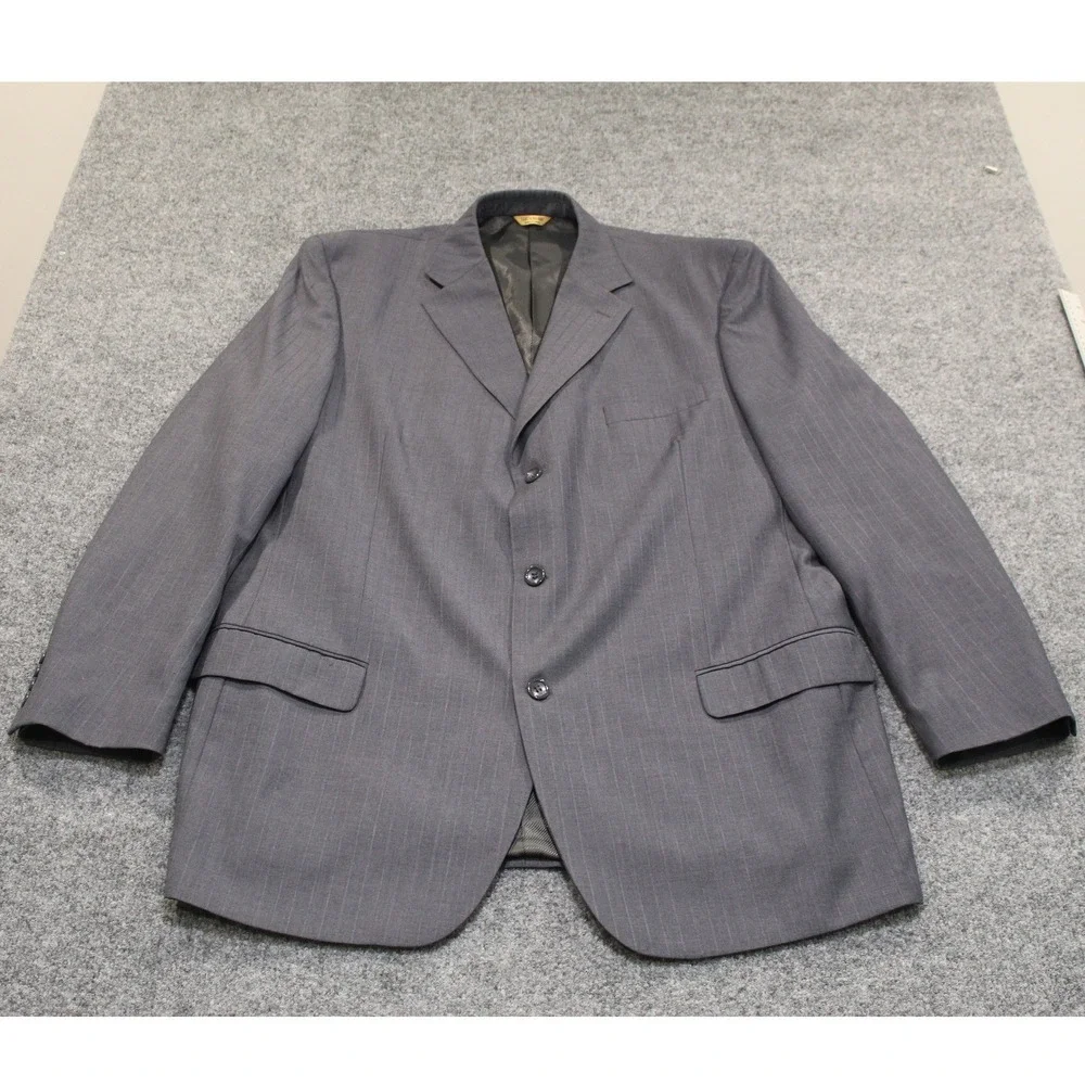 Luca Rossi Italia Mens Grey Pinstripe Suit Jacket Blazer 46L‎ Large Tall